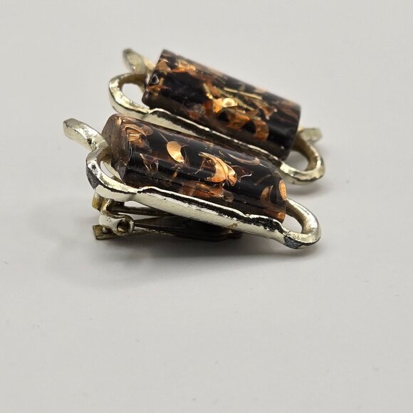 Vtg Pam Signed Quarter Moon Clip on Earrings 50s Mid-Century Celestial Whmsigoth - Picture 3 of 12